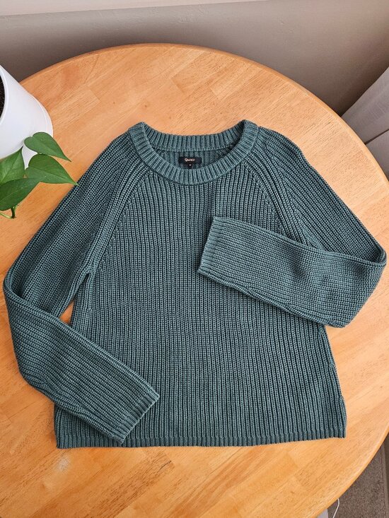 Quince Sweaters - Quince Organic Cotton Green Fisherman Crew Knit Sweater Medium